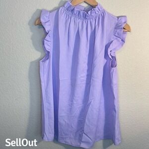 Women's Lilac Ruffle Sleeve Blouse Size M Casual Spring Top